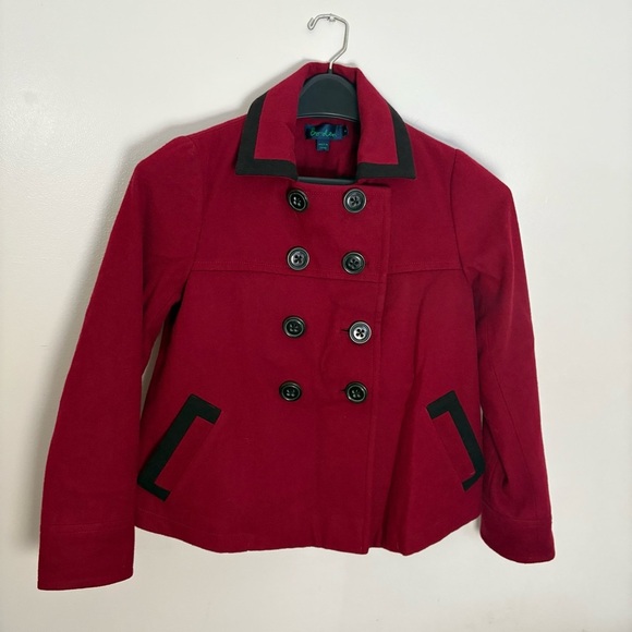 Boden Jackets & Blazers - Boden Collared Wool-Blend Double Breasted Pea Coat Jacket Size 8 Red & Black